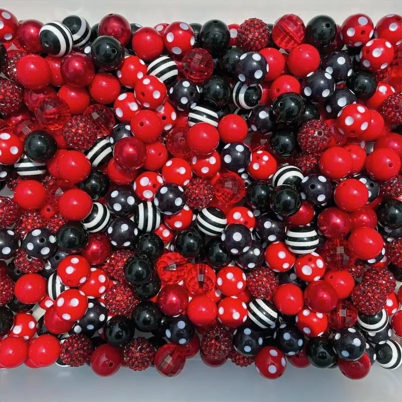 Minnie Mix - 20mm Bubble Gum Bead Mixes, Red and Black Chunky Bead Mixes Diy Jewelry Making Bracelet Making Acrylic Beads Beads Charms Accessories