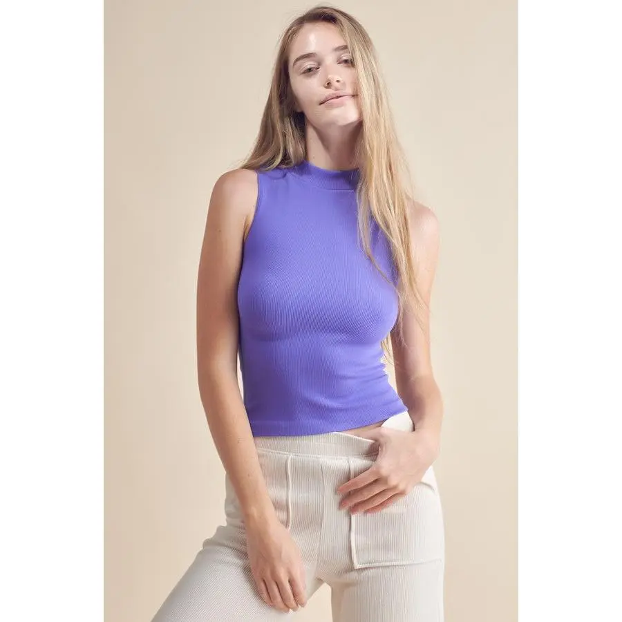Womens Always Classy Ribbed Mock Neck Tank - Yelete