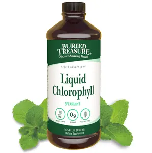 Buried Treasure Liquid Chlorophyll 100 mg - Spearmint Flavor, 16.54 Fl Oz, Vegan, Sugar-Free, Gluten-Free, No Fat or Cholesterol, 16 Servings - Supplement