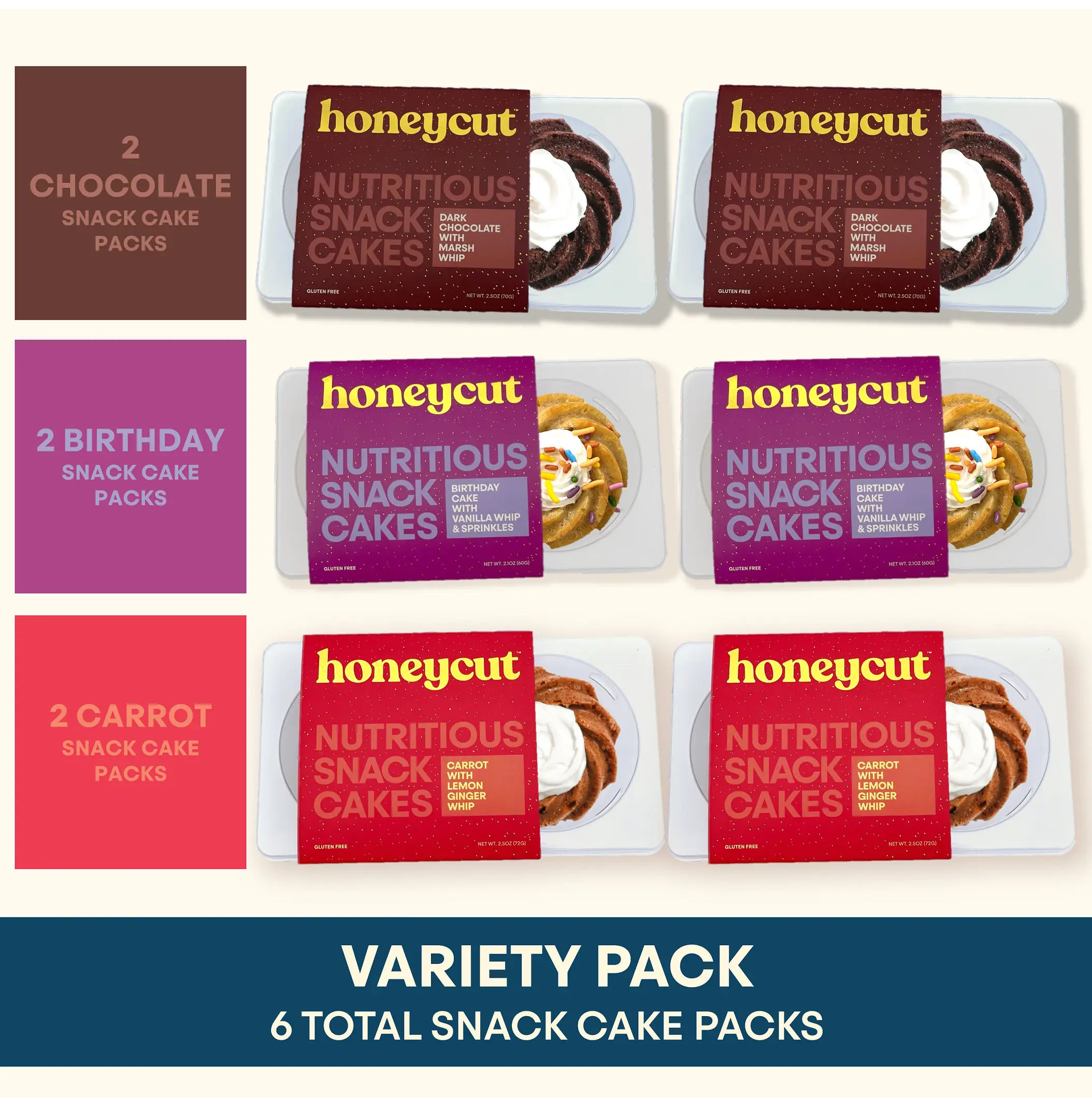 VARIETY PACK - CHOCOLATE BIRTHDAY AND CARROT SNACK CAKES (HIGH PROTEIN, LOW SUGAR, GLUTEN FREE)