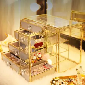 Gloden jewelry box vintage style with drawer jewelry box