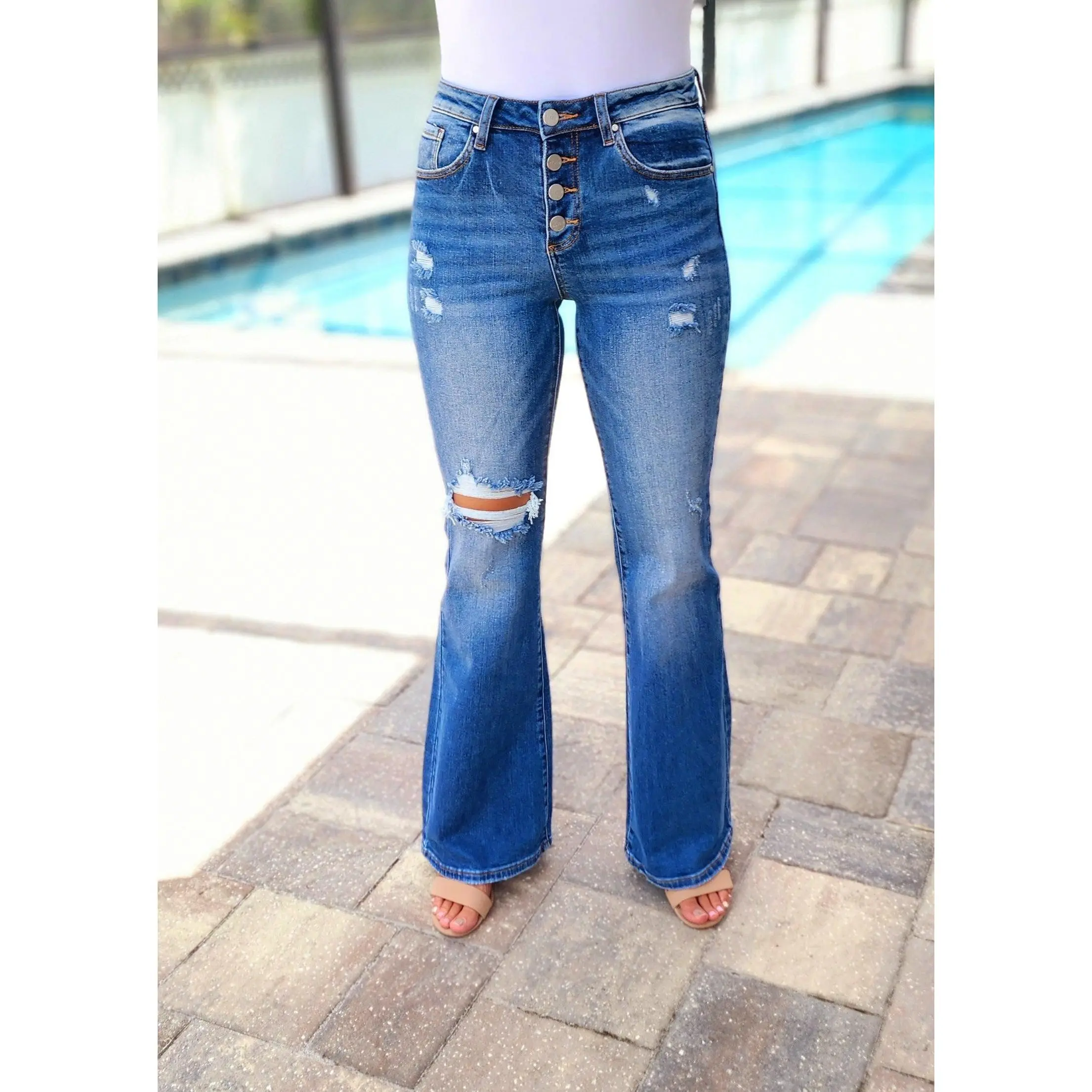 Hannah Mid Rise Risen Flares