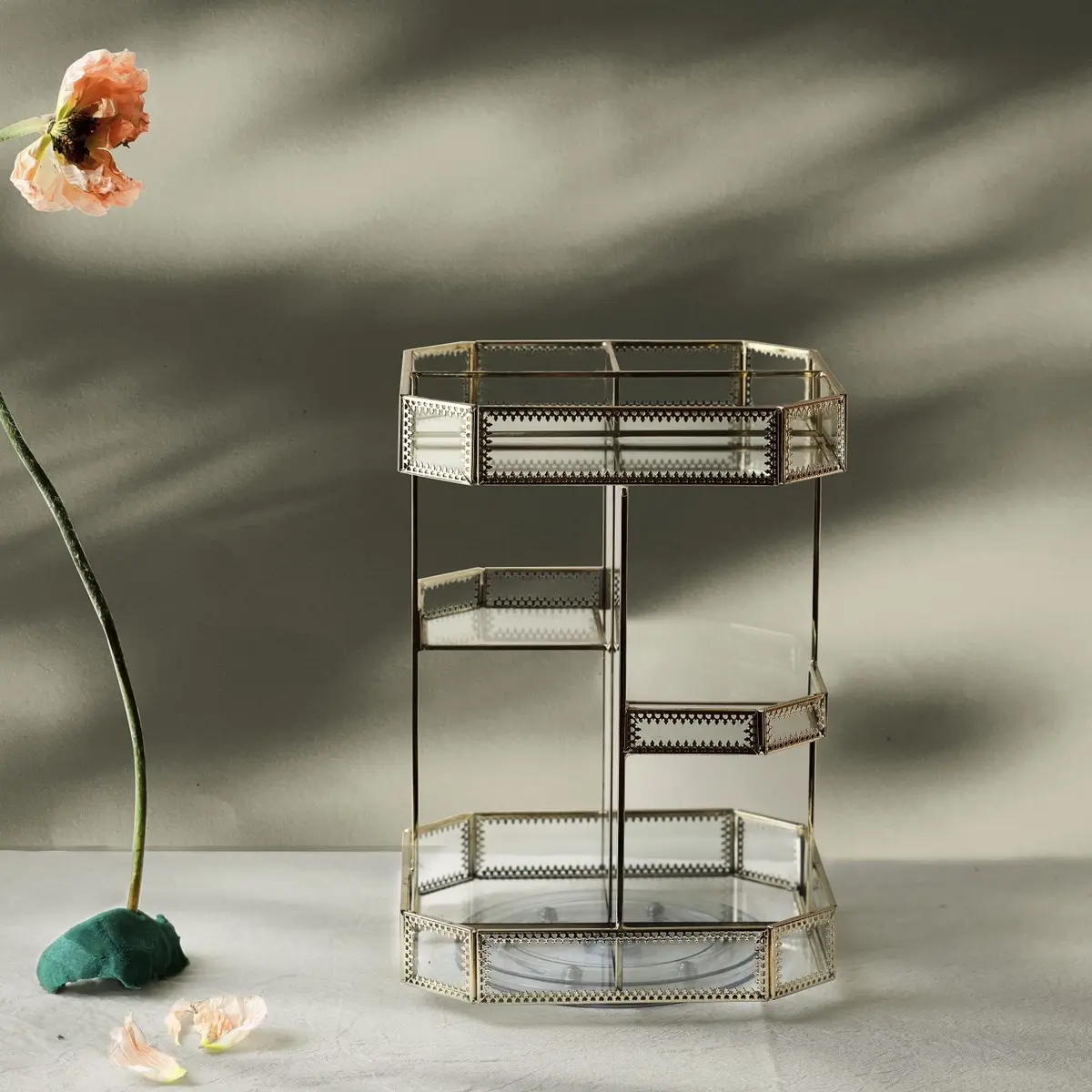 Glass Makeup organizer cusmetic large box 360 rotation bedroom bathroom storage vanity lipstick holder face cream Bedroom Bedroom Bedroom Bedroom Bedroom Round 2 Layers 2 Layers 2 Layers Metal Standing 2 Layers jewelry box