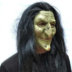 Halloween Witch Mask Scary Comic-con Cosplay Latex Old Costume Mask with Hair