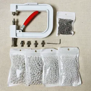 Pearl Setting Machine, Handmade Beads Rivet Fixing Machine Kits with 5 sizes of Round Pearl Beads Rivet Studs for Hats, Shoes, Clothes, Bags, Scarves and Skirts