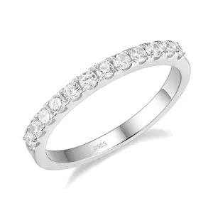 EAMTI 925 Sterling Silver CZ Wedding Band for Women Half Eternity Stackable Ring