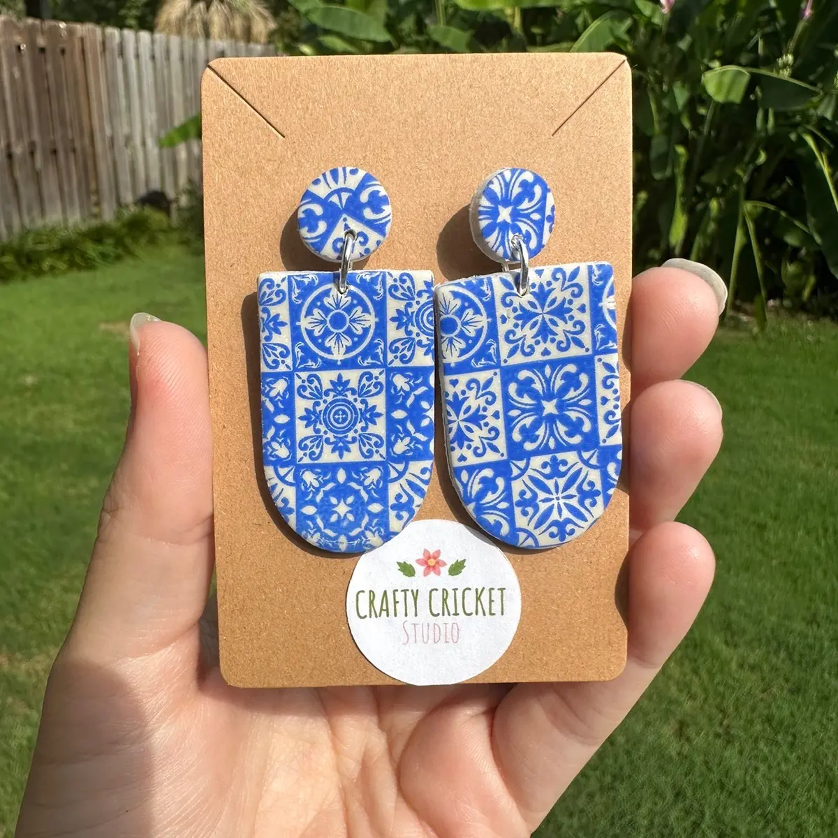 Blue Mosaic Tile Clay Earrings