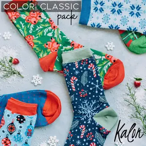 Kalon 6 Pack Women's Christmas Socks Crew Height Various Patterns of Xmas Fun and Characters Womenswear Underwear