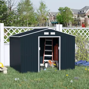 Outsunny 9' x 6' Metal Storage Shed Garden Tool House with Double Sliding Doors, 4 Air Vents for Backyard, Patio