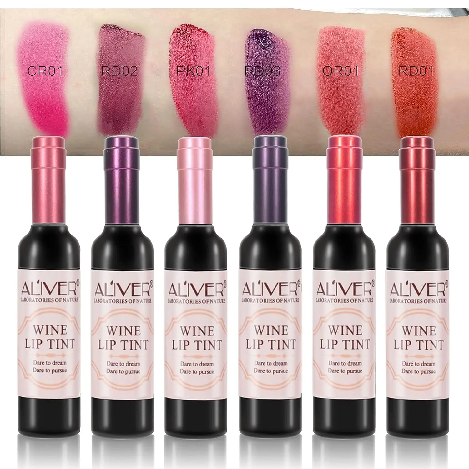 Aliver  Wine Lip Tint, Wine Lipstick, Natural Liquid Lipstick Long Lasting Mini Make Up Lip Gloss Matte Lip Sticks Wine Bottle  0.24 Ounce (Pack of 6) Cosmetic Glossy Water Proof Summervibes, Lip Tint Stain