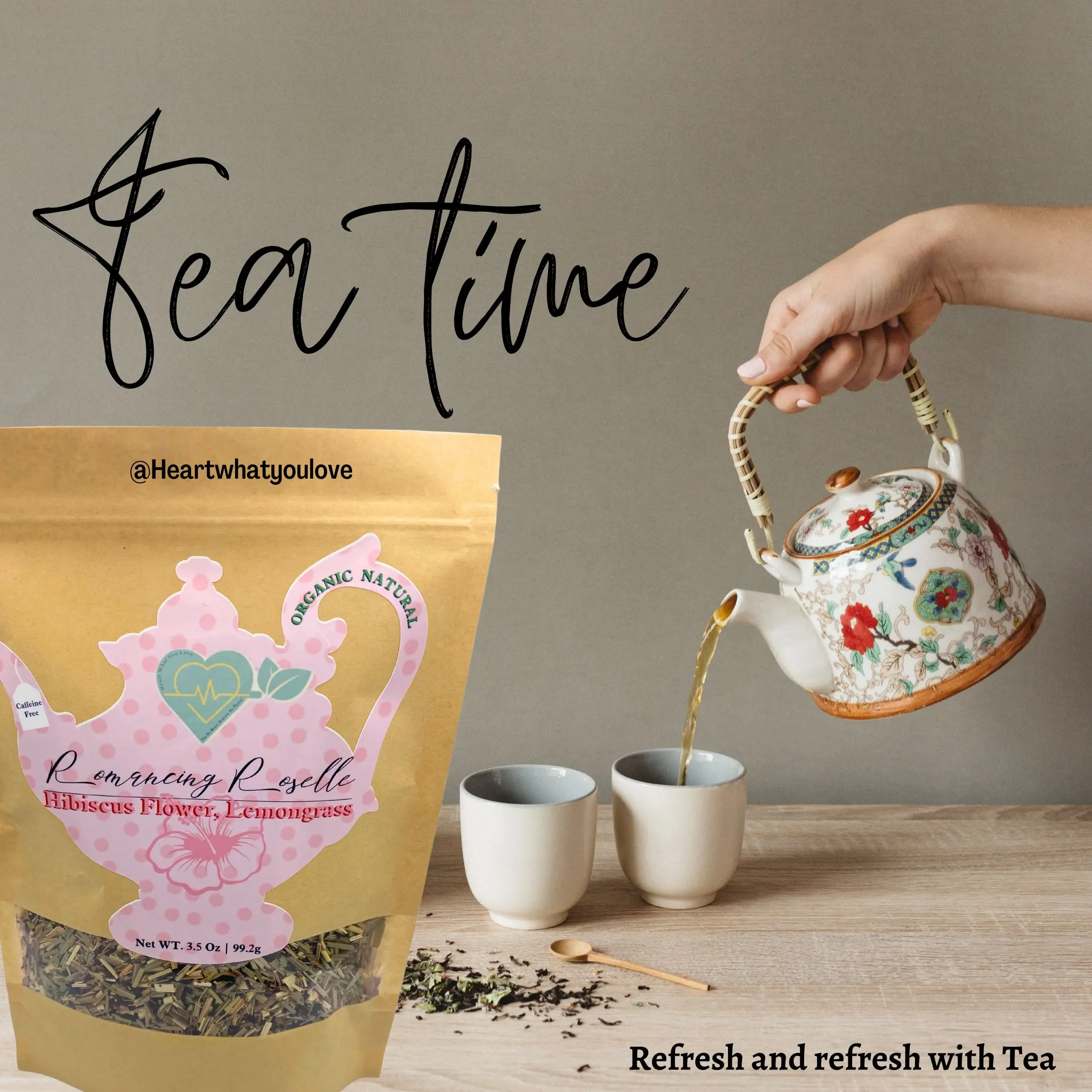 Gourmet Loose Tea Leaf Romancing Roselle Red Hibiscus Lemongrass Organic Natural Loose Leaf Cold | Hot Tea Beverage