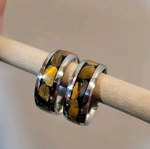 Stainless steel Tigers Eye inlay ring.
